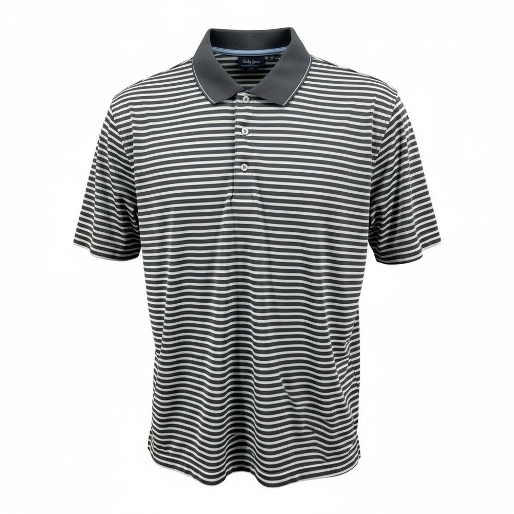 Bobby Jones‎ Golf Polo Shirt Striped Gray White Placket Golfer Size XXL